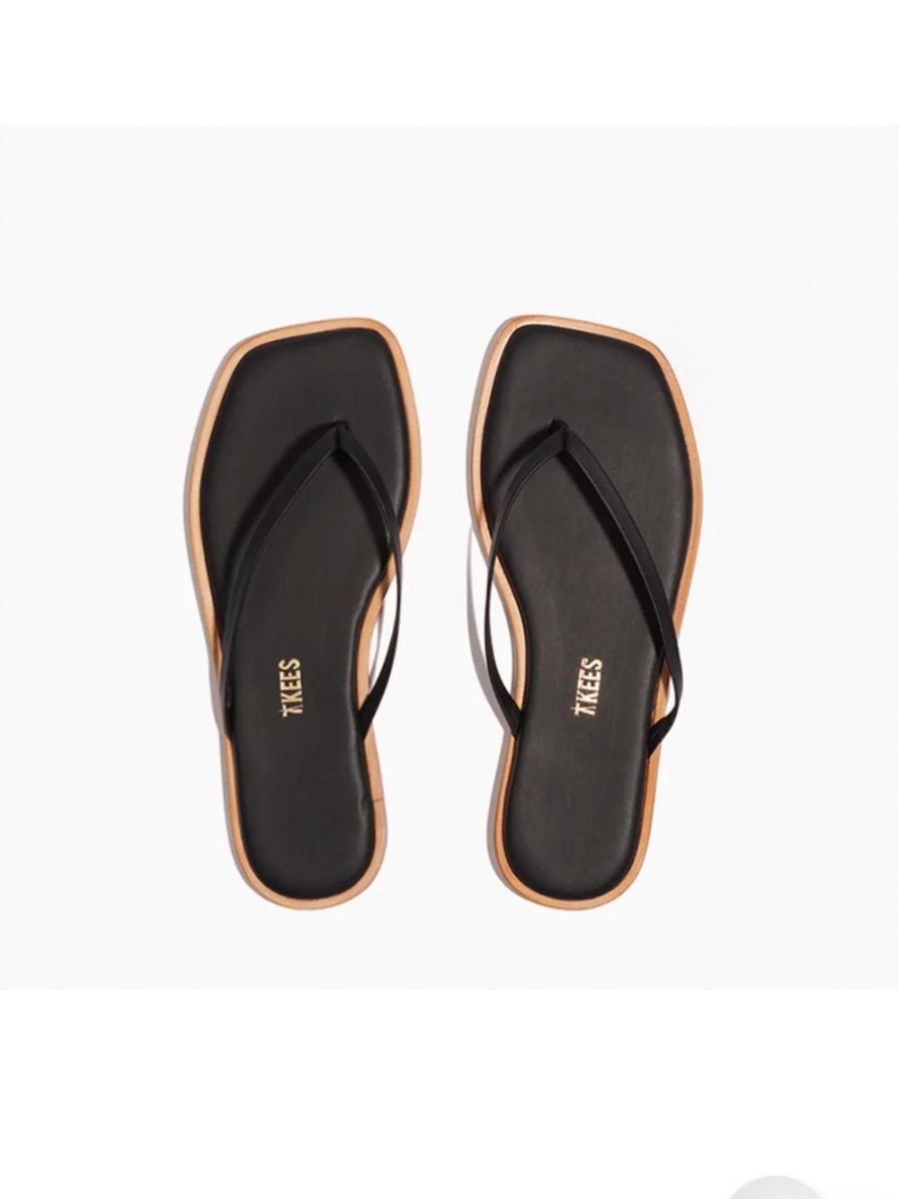 TKEES Black with Tan Trim Square-Toe Flip Flop Sandals